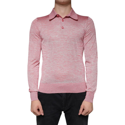 Dolce & Gabbana Pink Polyester Long Sleeve Men Polo T-shirt