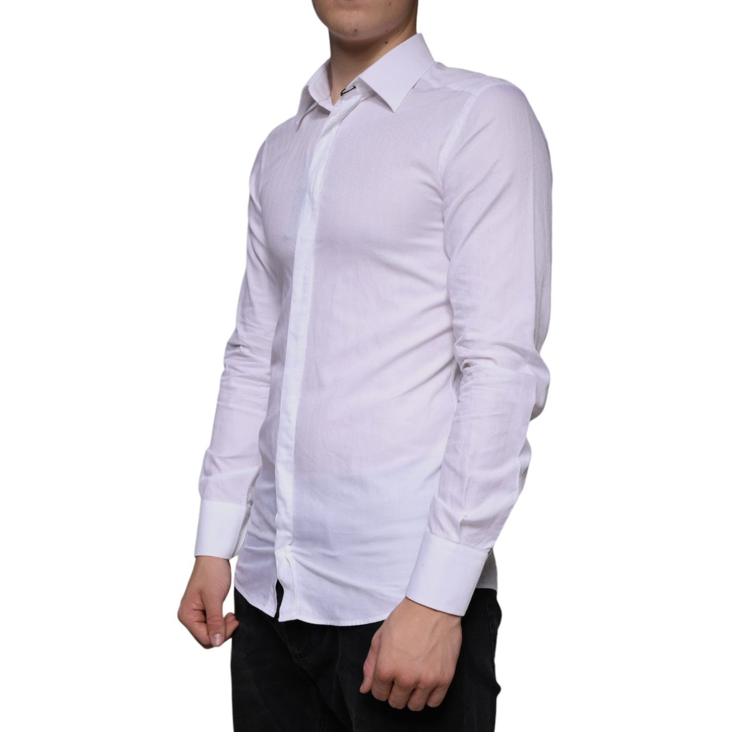 Dolce & Gabbana White Cotton Men Dress GOLD Formal Shirt