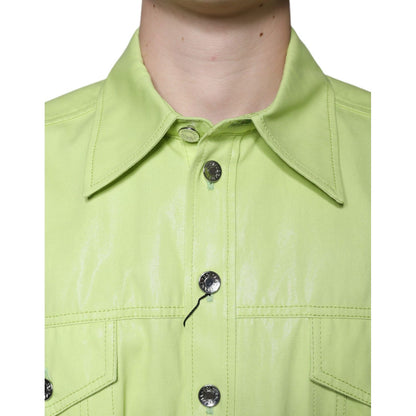 Dolce & Gabbana Green Cotton Collared Men Button Down Shirt