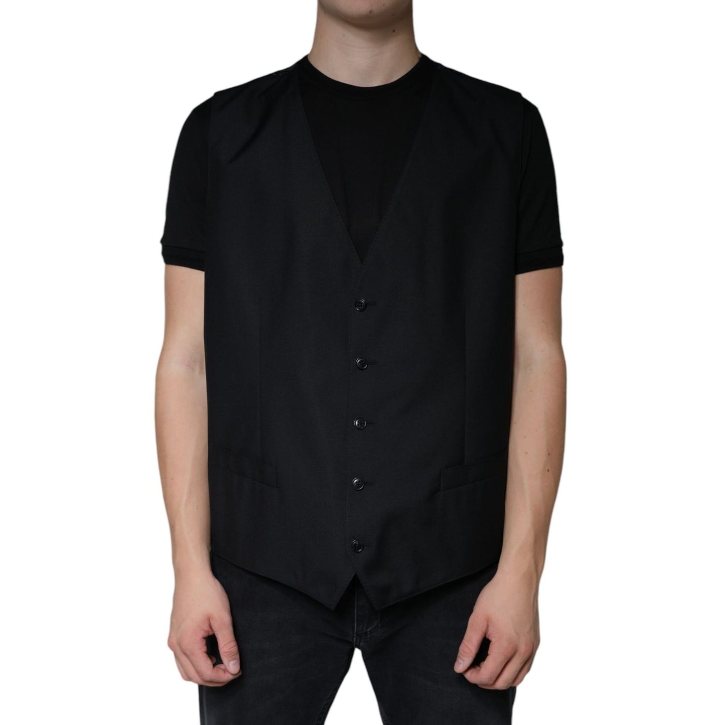 Dolce & Gabbana Black Wool Waistcoat Dress Formal Vest