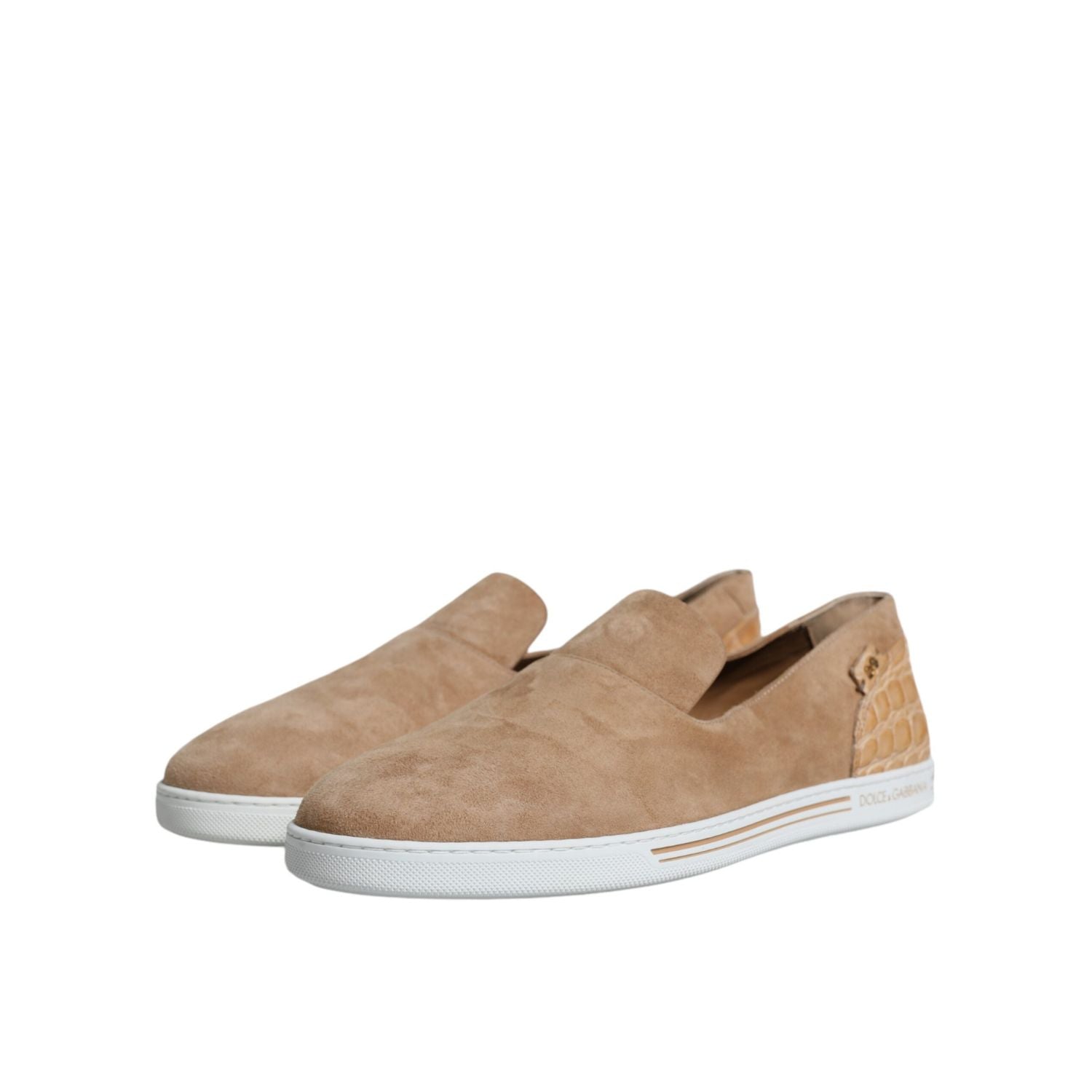 Dolce & Gabbana Beige Suede Caiman Loafers Slippers Shoes