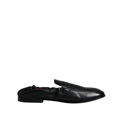 Dolce & Gabbana Black Logo Embroidered Leather Loafer Men Dress Shoes