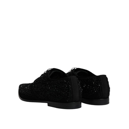Dolce & Gabbana Black Embellished Suede Derby Formal Shoes