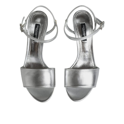 Dolce & Gabbana Silver KEIRA Heels Ankle Strap Sandals Shoes