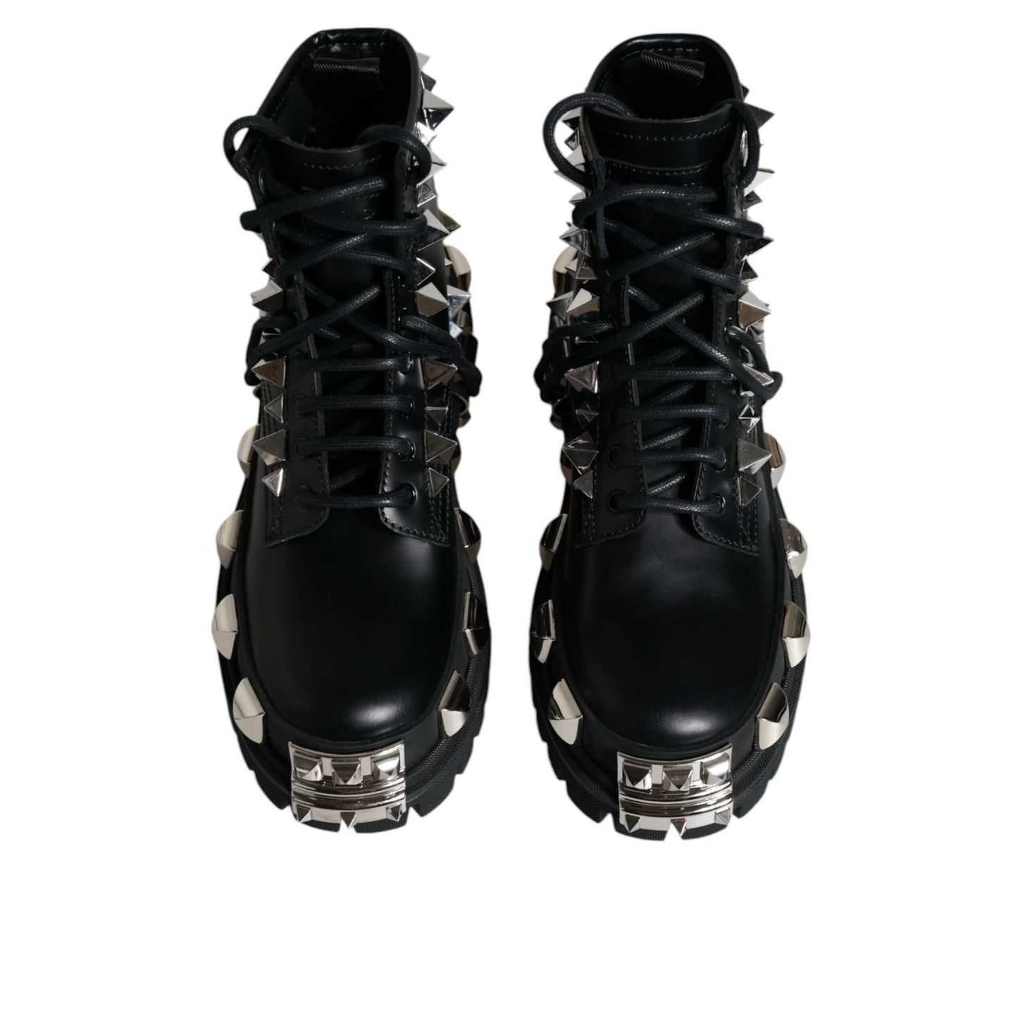 Dolce & Gabbana Black Leather Studded Trekking Boots Shoes