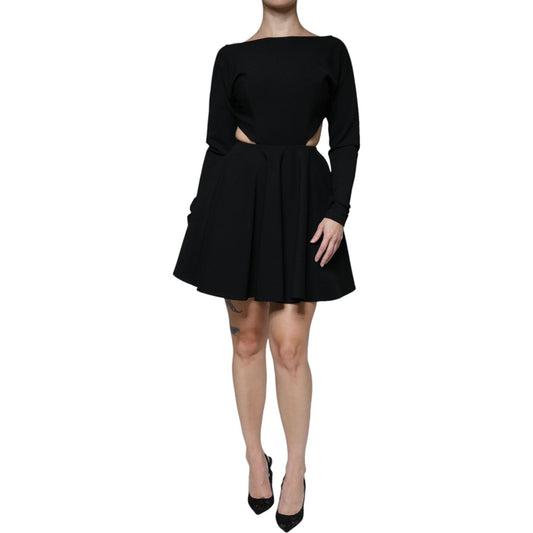 Dolce & Gabbana Black Viscose Cut Out A-line Long Sleeves Mini Dress Dolce & Gabbana Black