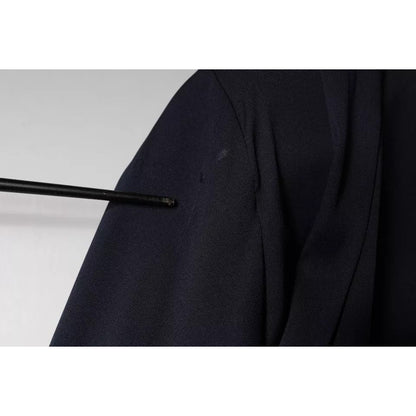 Ballantyne Dark Blue Long Sleeves Pleated A-line Maxi Dress