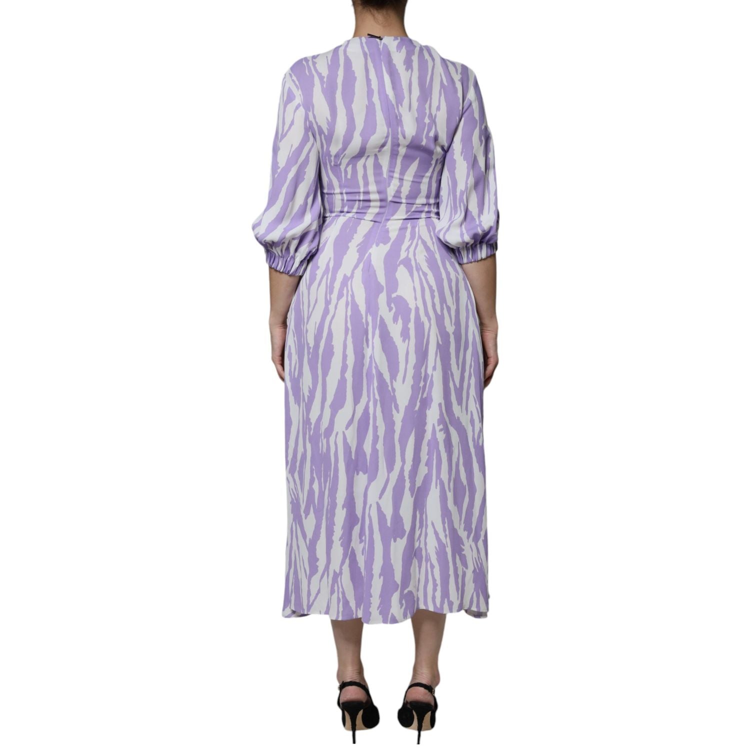 MSGM White Purple Patterned Viscose Short Sleeves Maxi Dress