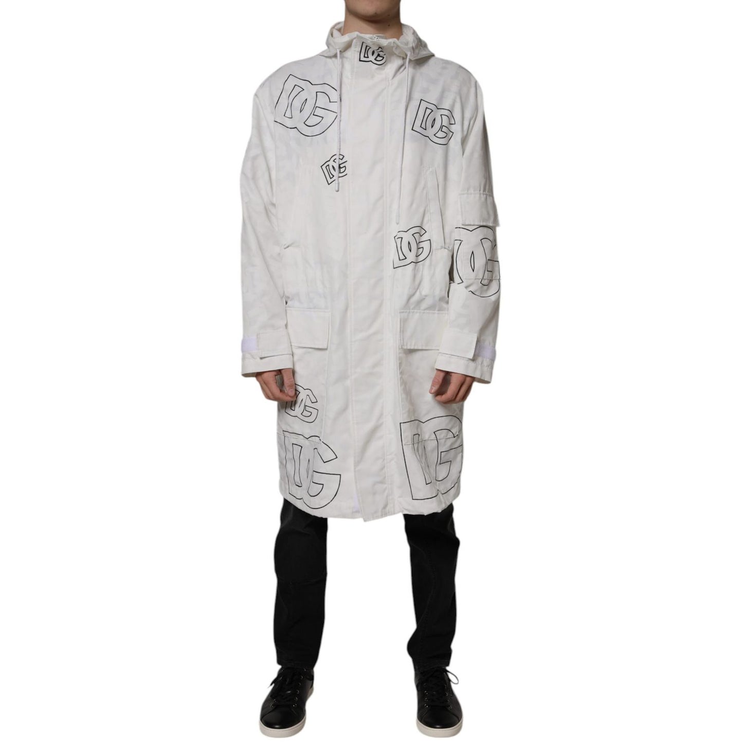Dolce & Gabbana White Hooded Parka Polyester Trench Coat Jacket