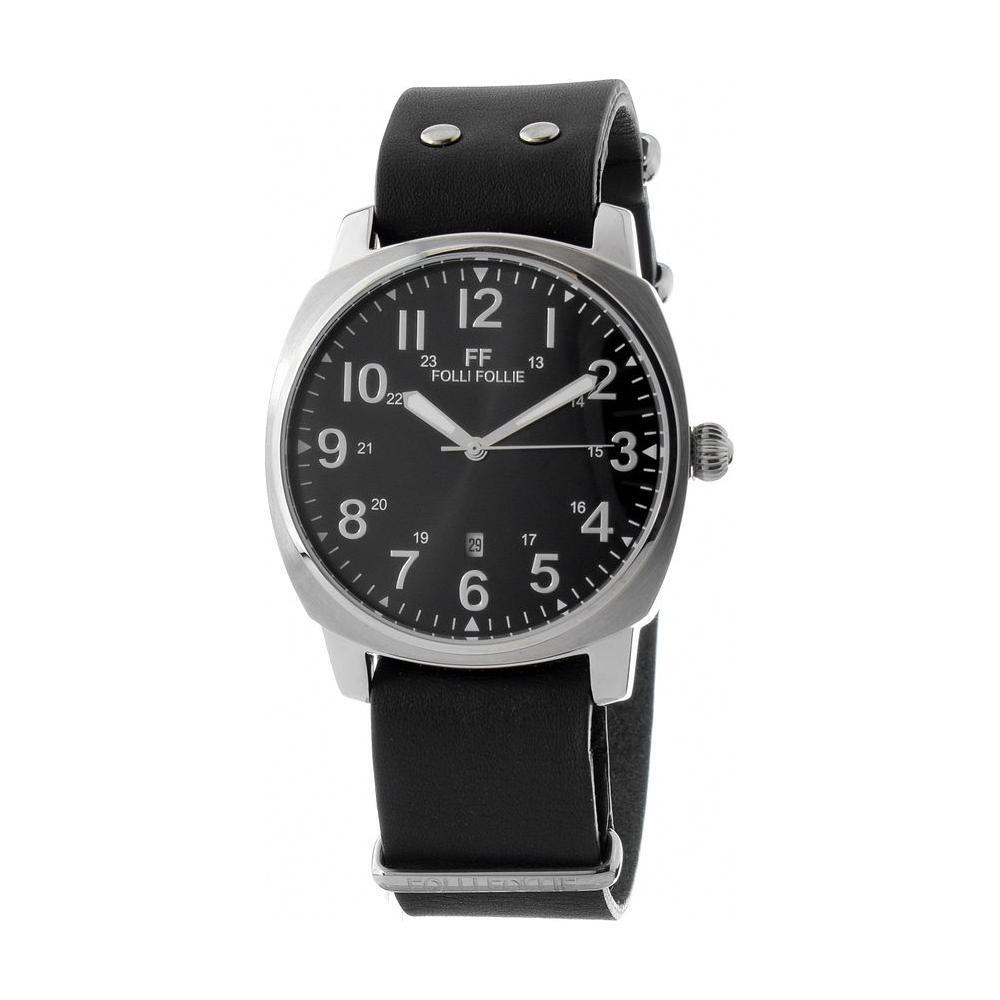 Folli Follie Black Leather Dress Watch