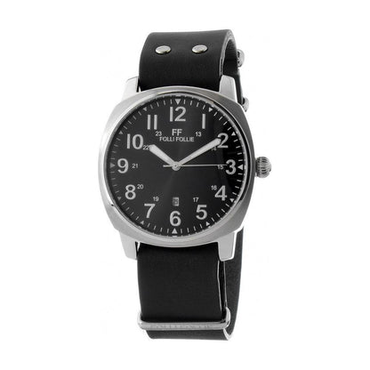 Folli Follie Black Leather Dress Watch