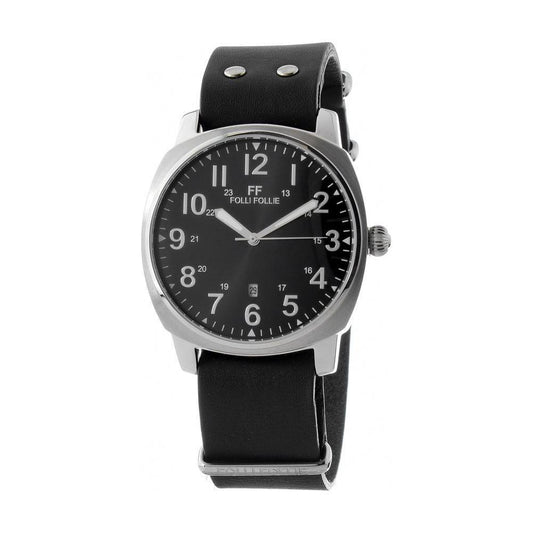 Folli Follie Black Leather Dress Watch