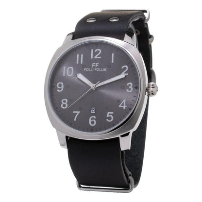 Folli Follie Black Leather Dress Watch