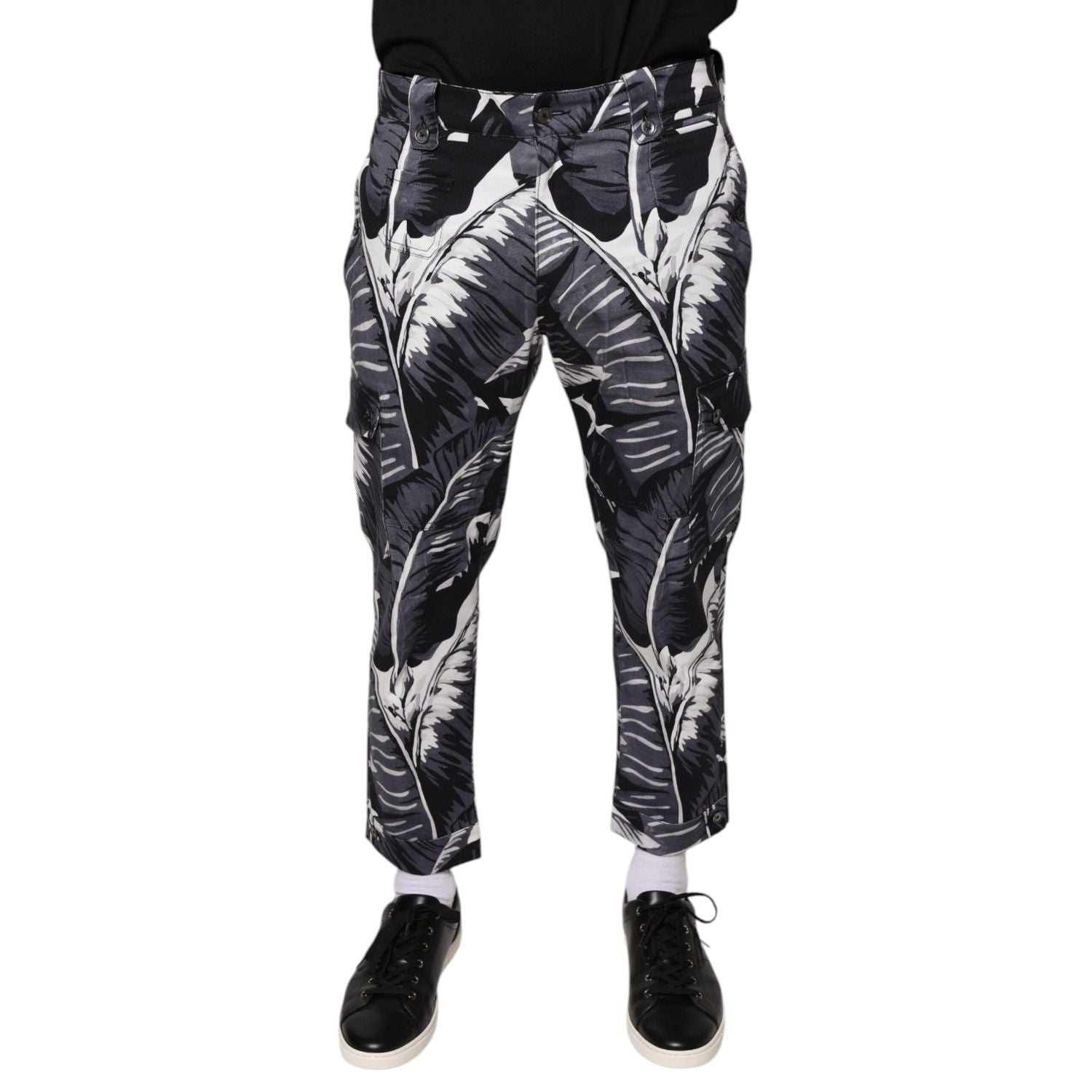 Dolce & Gabbana Gray Banana Leaf Cotton Stretch Capri Pants