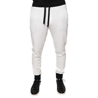 Dolce & Gabbana White Cotton Slim Men Jogger Sweatpants Pants