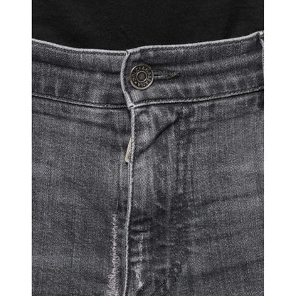 Dolce & Gabbana Dark Gray Tattered Cotton Skinny Denim Jeans