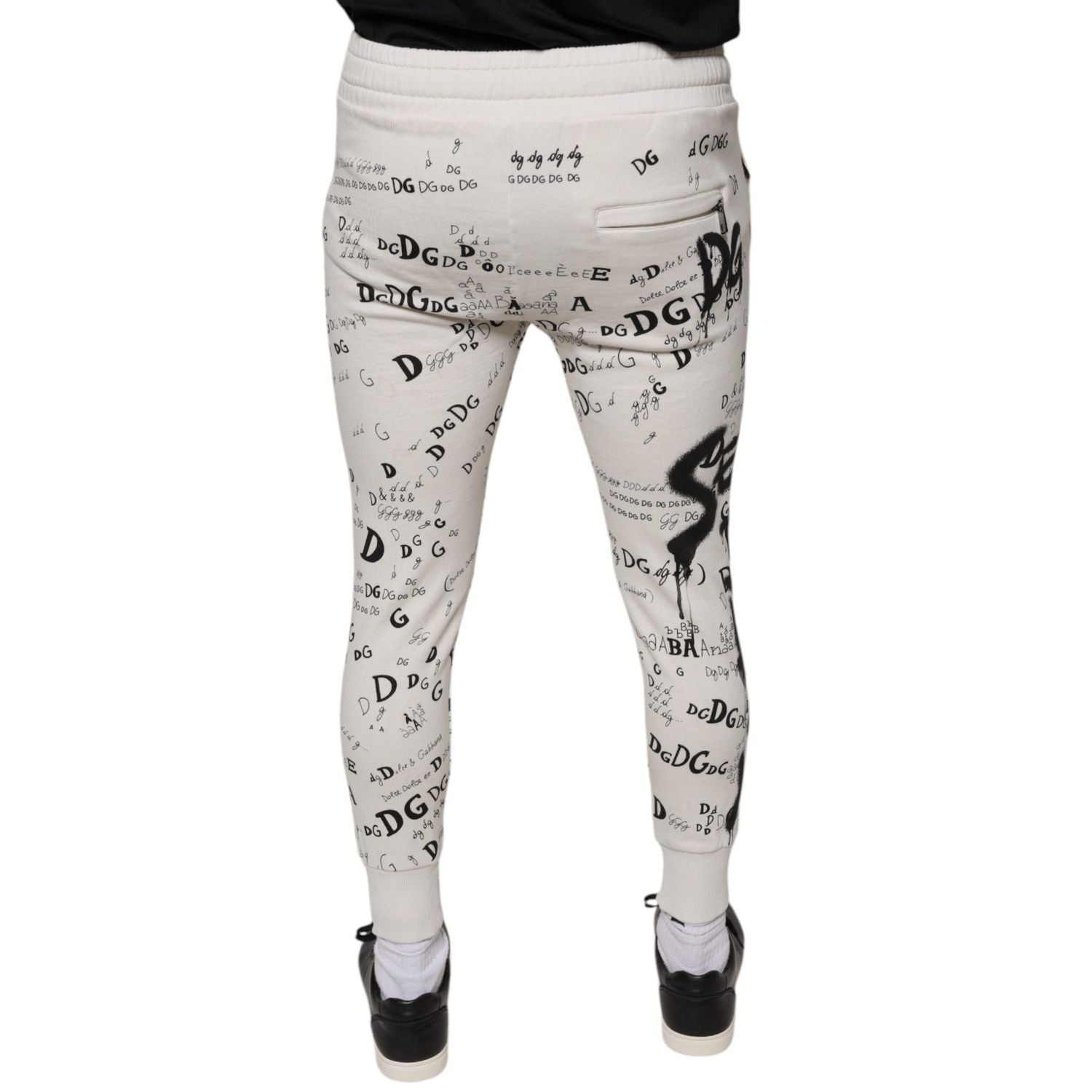 Dolce & Gabbana White Printed Cotton Jogger Sweatpants Pants