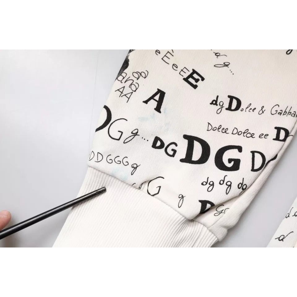 Dolce & Gabbana White Printed Cotton Jogger Sweatpants Pants