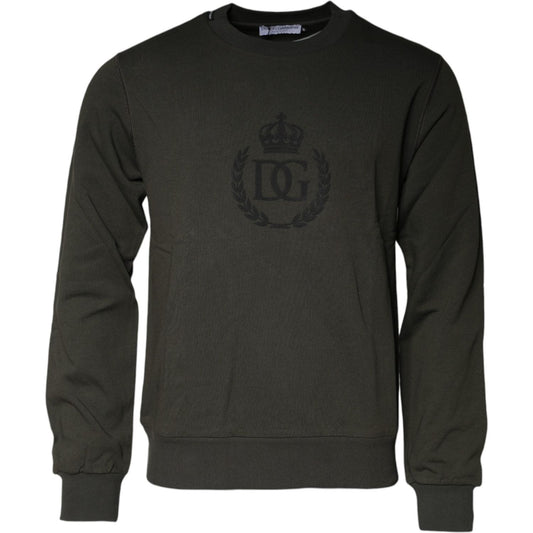 Dolce & Gabbana Army Green Crown Cotton Sweatshirt Sweater Dolce & Gabbana Dark Slate Gray