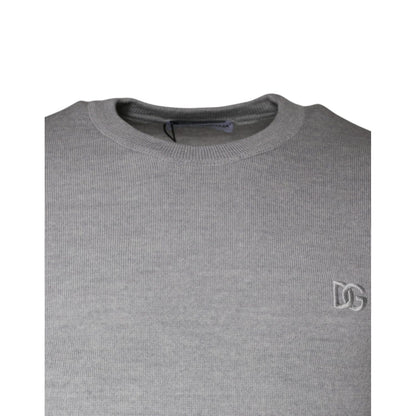 Dolce & Gabbana Light Gray Wool Crew Neck Pullover Sweater