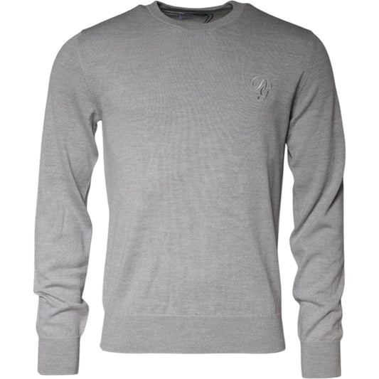 Dolce & Gabbana Light Gray Wool Crew Neck Pullover Sweater