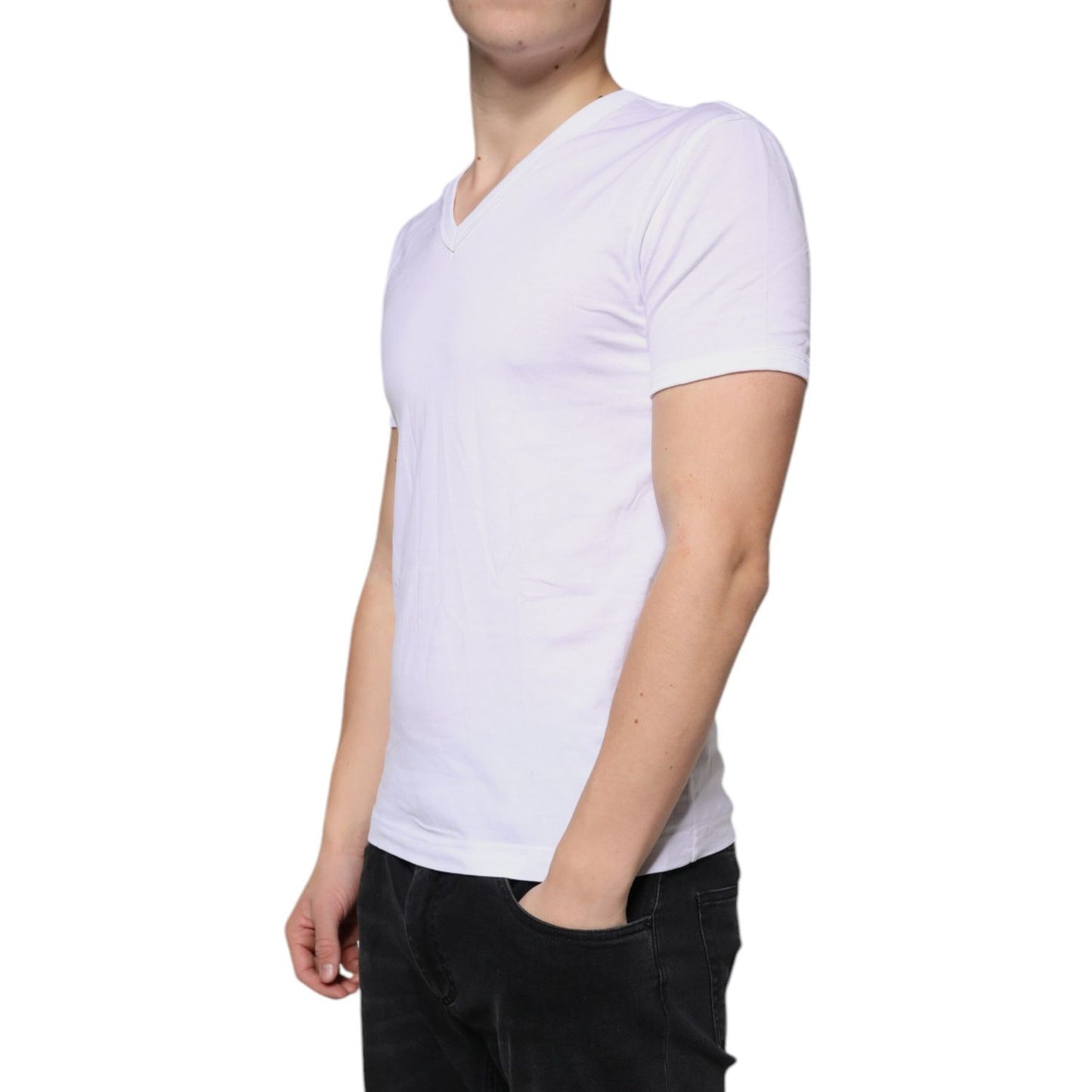 Dolce & Gabbana White Cotton V-neck Short Sleeves T-shirt