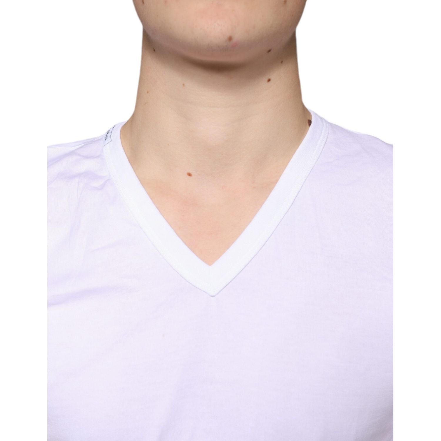 Dolce & Gabbana White Cotton V-neck Short Sleeves T-shirt