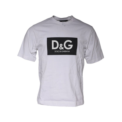 Dolce & Gabbana White Logo Print Cotton Crew Neck T-shirt