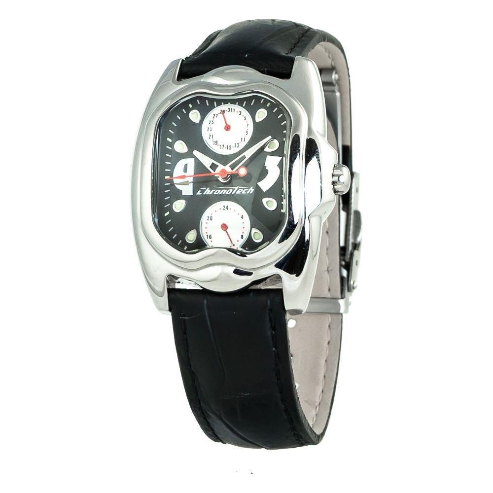 Chronotech Black Leather Dress Watch