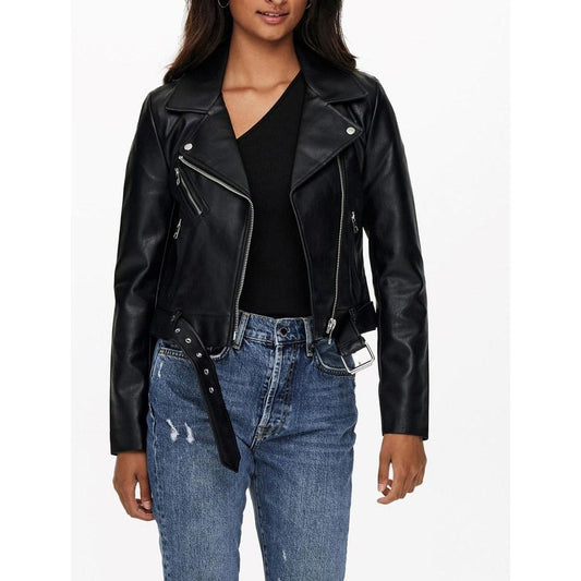Only Black Polyester Jackets & Coat Only White Smoke