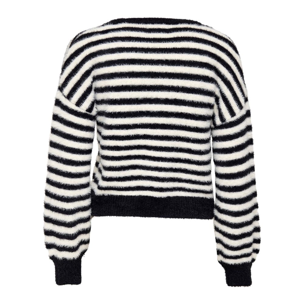 Only Black And White Marabou Sweatshirt featuring striped design, soft nylon-acrylic blend, ideal for casual occasions.