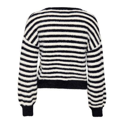 Only Black And White Marabou Sweatshirt featuring striped design, soft nylon-acrylic blend, ideal for casual occasions.