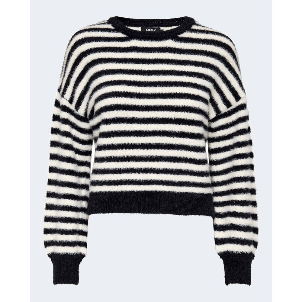 Only Black And White Marabou Sweatshirt - striped women's sweater for casual wear.