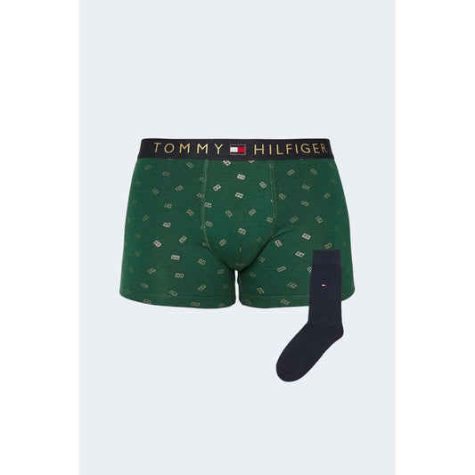 Tommy Hilfiger green cotton men's boxer shorts, fall/winter collection, made with 95% cotton and 5% elastane for comfort.