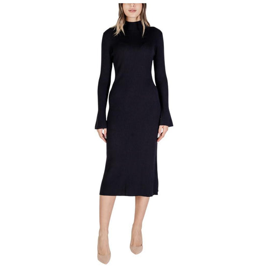 Sandro Ferrone Black Viscose Dress Sandro Ferrone Tan