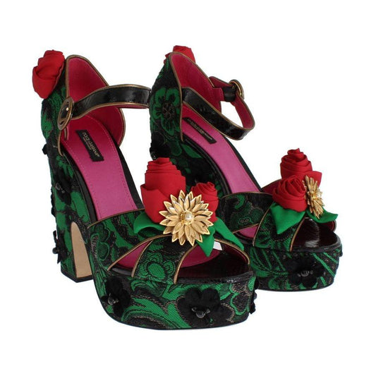 Dolce & Gabbana Enchanted Sicily Crystal Brocade Wedges Dolce & Gabbana Rosy Brown