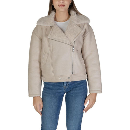 Vila Clothes Beige Artificial Leather Jackets & Coat Vila Clothes Dark Gray