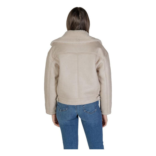 Vila Clothes Beige Artificial Leather Jackets & Coat Vila Clothes Gray