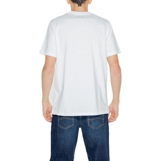 Back view of man wearing Underclub white cotton t-shirt, part of the Spring/Summer collection, made from 100% cotton.