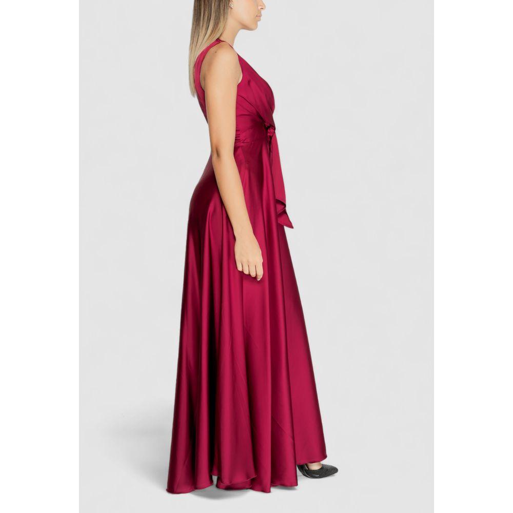 Women's Rinascimento Bordeaux polyester dress, fall/winter collection, elegant long gown with side view showcasing satin fabric