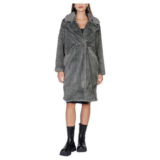 ICHI Black Polyester Jackets & Coat ICHI Dim Gray