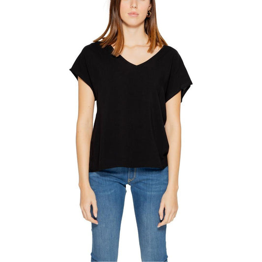 Jacqueline De Yong Black Viscose Tops & T-Shirt Jacqueline De Yong Tan
