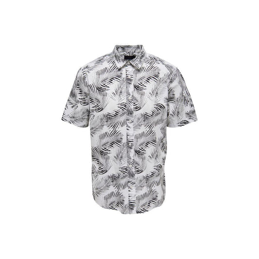 Men's short-sleeved cotton shirt with black leaf print, part of Only & Sons Spring/Summer collection.