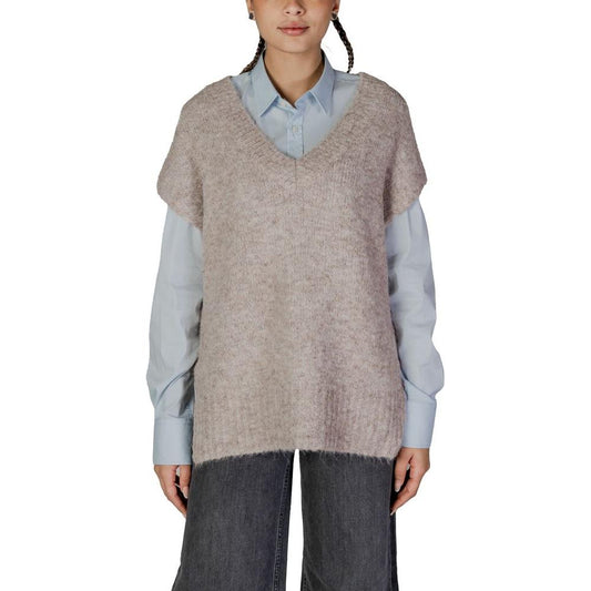 Vero Moda Beige Recycled Polyester Sweater Vero Moda Dark Gray