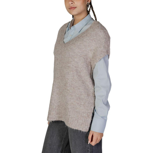 Vero Moda Beige Recycled Polyester Sweater Vero Moda Dark Gray