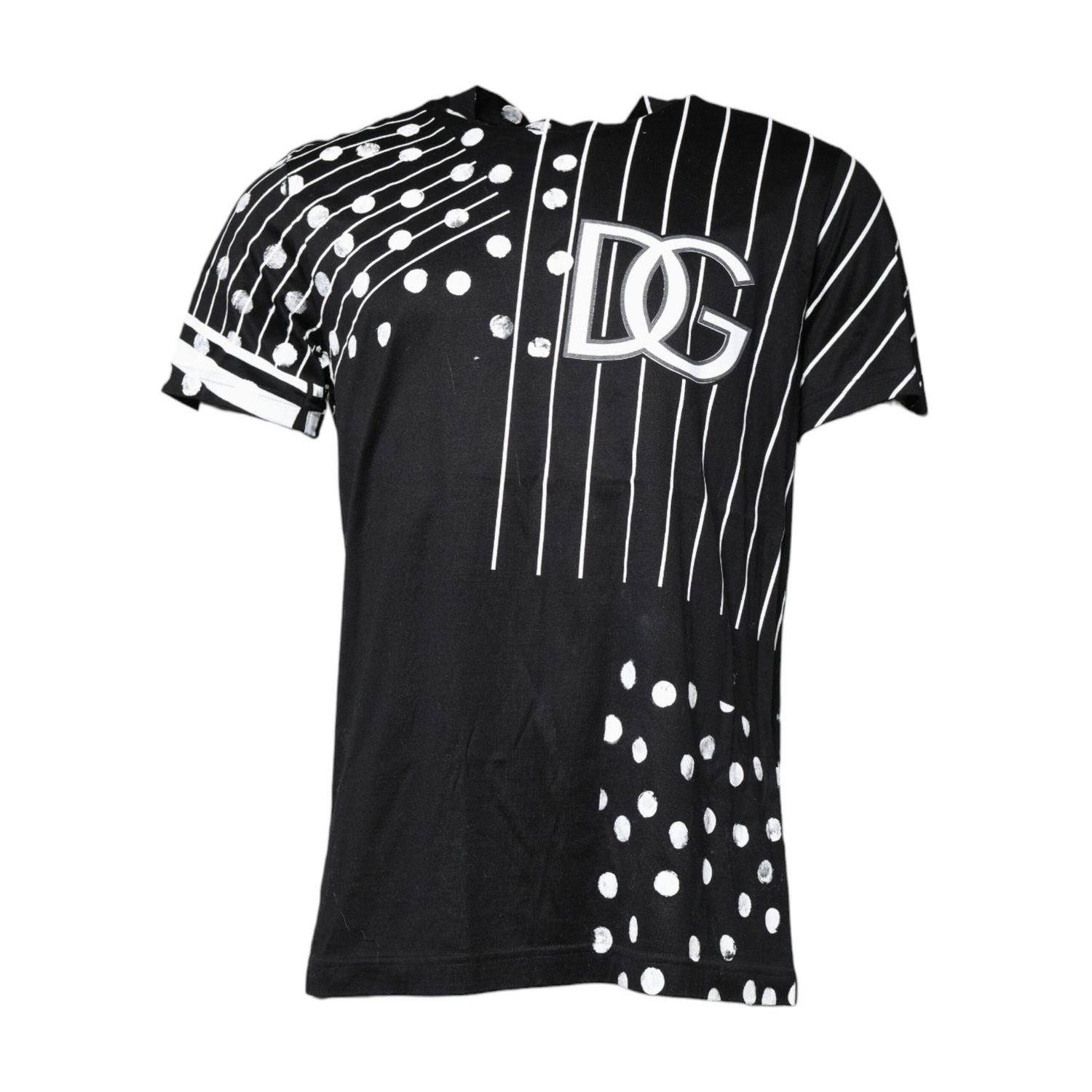Dolce & Gabbana Black Cotton Polka Dots Round Neck T-shirt