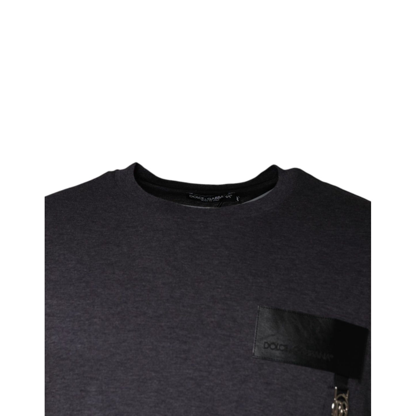 Dolce & Gabbana Gray Logo Patch Cotton Crew Neck T-shirt