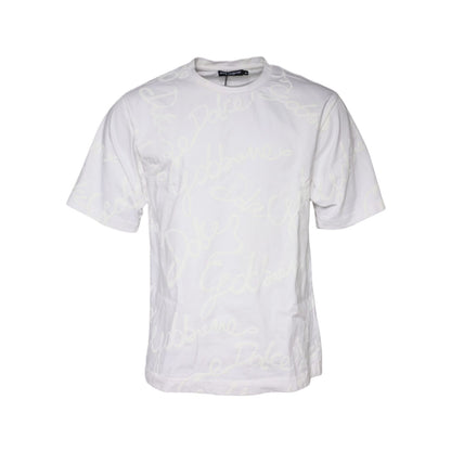 Dolce & Gabbana White Logo Print Cotton Crew Neck T-shirt