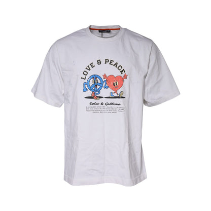 Dolce & Gabbana White Love & Peace Cotton Round Neck T-shirt