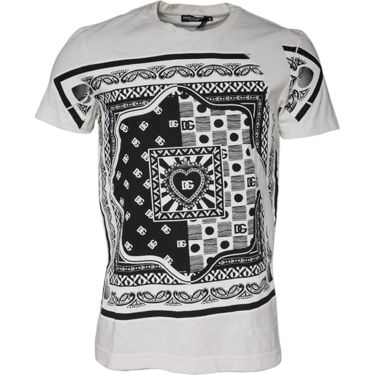 Dolce & Gabbana white bandana print cotton t-shirt, short sleeves, crew neck, graphic design, made in Italy, minor defects present.